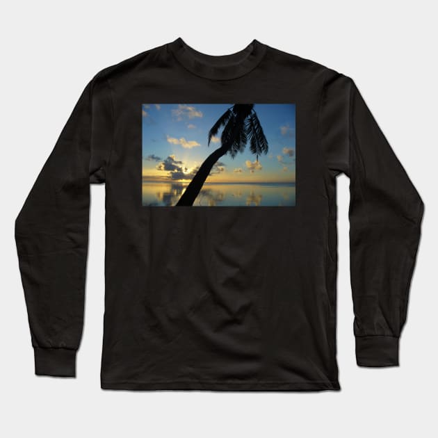 Peaceful Blue Palm Tree Sunset Long Sleeve T-Shirt by KaSaPo